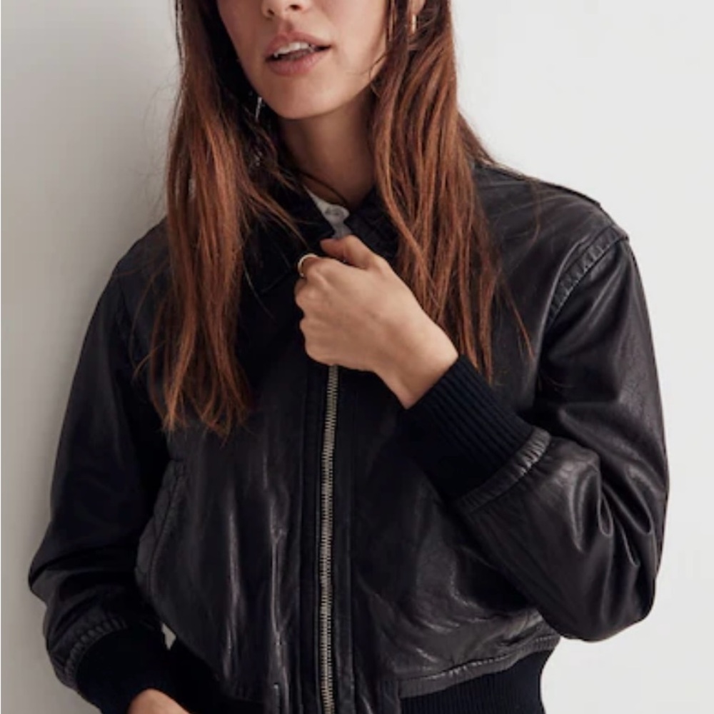 Madewell Washed Leather Crop Bomber Small NWT